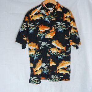 Guy Harvey Aftco BlueWater Short Sleeve Shirt Button Mens XL Black Tropical Fish
